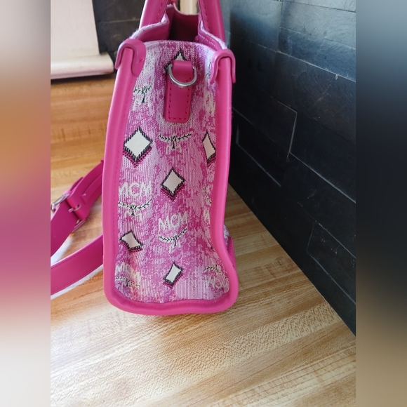 MCM Pink Denim EUC Tote W/Guitar Strap - Picture 3 of 8